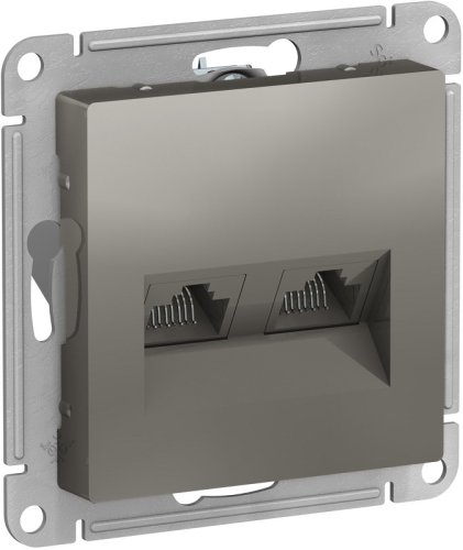 Розетка компьютерная без рамки Systeme Electric AtlasDesign 2-м. RJ45+RJ45 5e сталь картинка